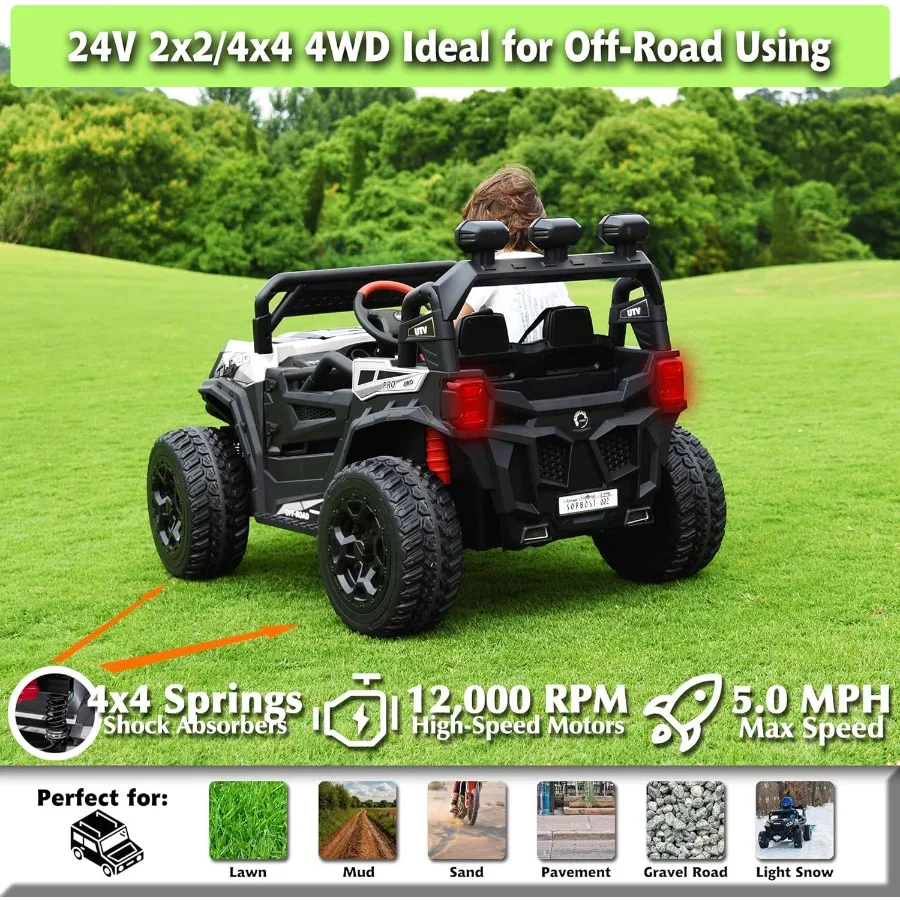 ألعاب ركوب 24 فولت 7 أمبير للأطفال الكبار مع بطارية تحكم عن بعد تعمل بالطاقة 4 × 4 مركبة كهربية للأطفال UTV، عجلة إطارات EVA #3