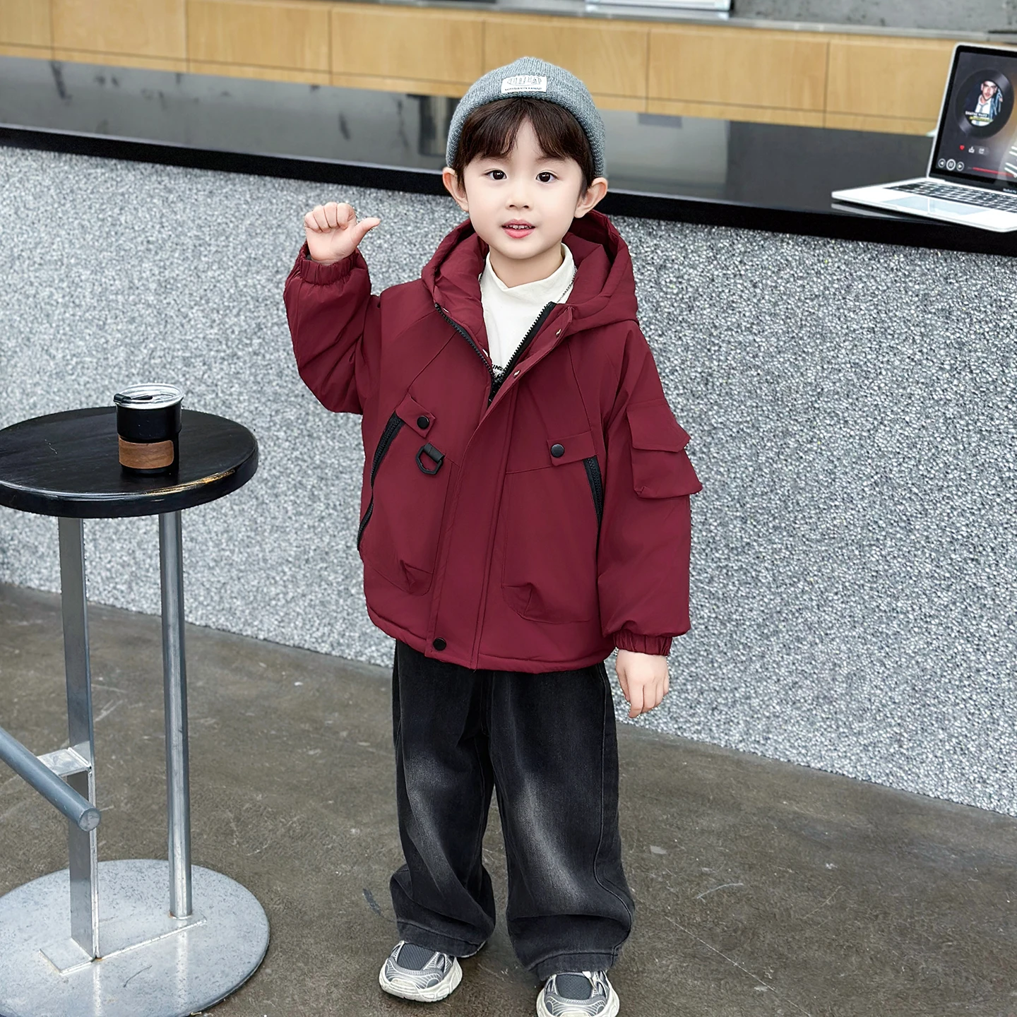 

Утепленная флисовая осенне-зимняя куртка для мальчиков, хлопковое пальто с капюшоном в корейском стиле, молодежная, с длинными рукавами, водонепроницаемая