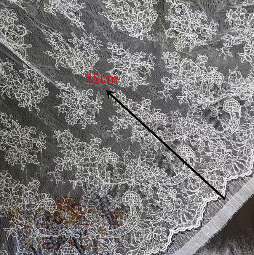 JZQ Chantilly French Embroidered Bridal Floral Lace With Cords Delicate Eyelash Corded Lace Wedding Dress Lace Fabric