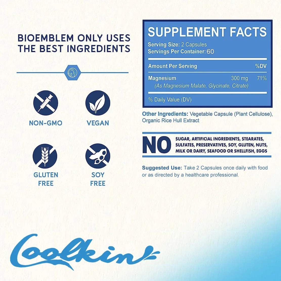 Drievoudig magnesiumcomplex |   300-mg magnesiumglycine, malat en citrat voor spierontspanning, slaap, kalmte en energie
