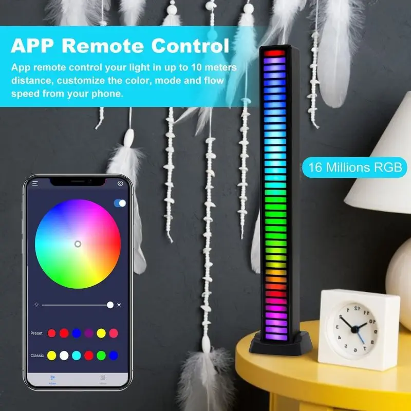 Intelligent RGB Colorful Voice Activated LED Lights Music Rhythm Ambient Lights App Control Desktop Decoration Car Set Light