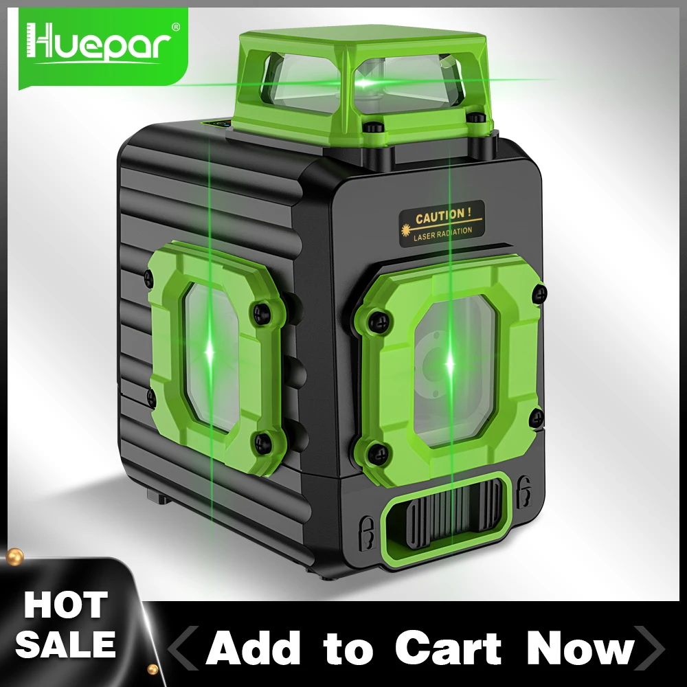 Huepar Cross Line Laser Level fascio verde ad alta precisione Multi linee due verticali e 360 ° orizzontali con modalità manuale autolivellante