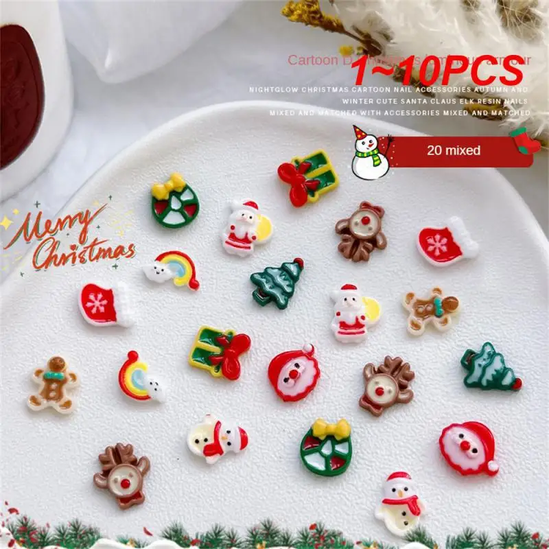 1~10PCS Cute Nail Drill No Deformation Nail Glitter Lovely 20. Santa Claus Beauty And Health Christmas Nail Ornaments