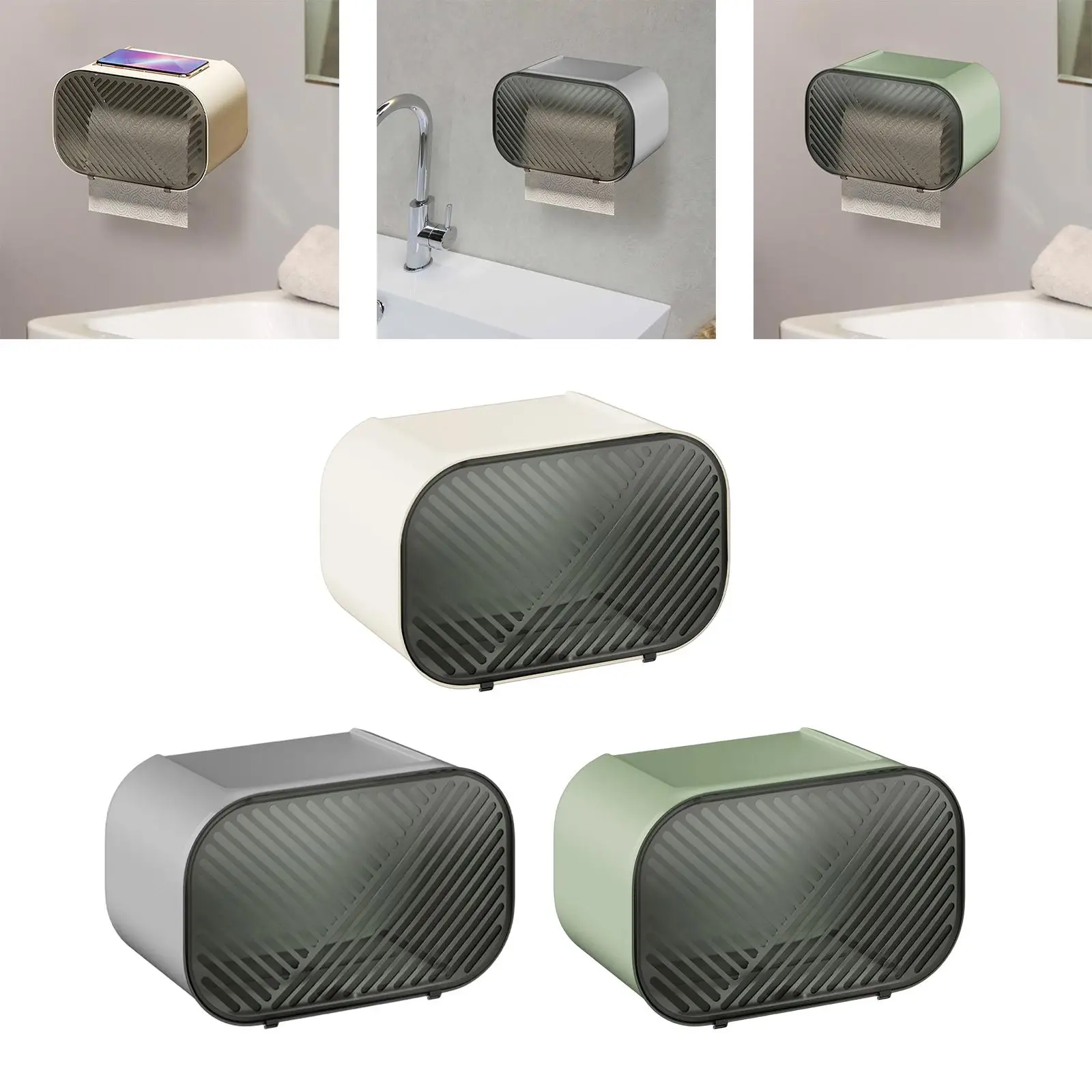 Portarrollos de papel, caja de pañuelos con estante, soporte para papel de cocina, transparente sin clavos