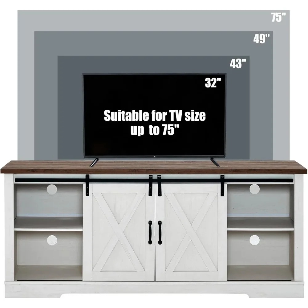 für 75-Zoll-Fernseher, Entertainment-Center mit Schiebetür und verstellbarem Regal und Füßen, Konsolentisch mit Stauraum