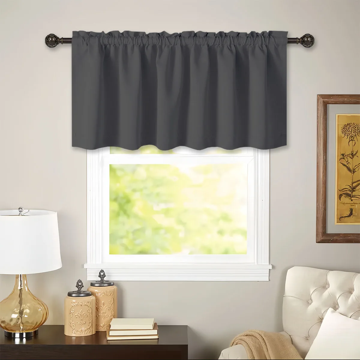 1PC, Valance Cafe Window Rod Pocket Curtain, Woven Fabric Short Valance Curtain For Home Room Kitchen Living Room Decoration