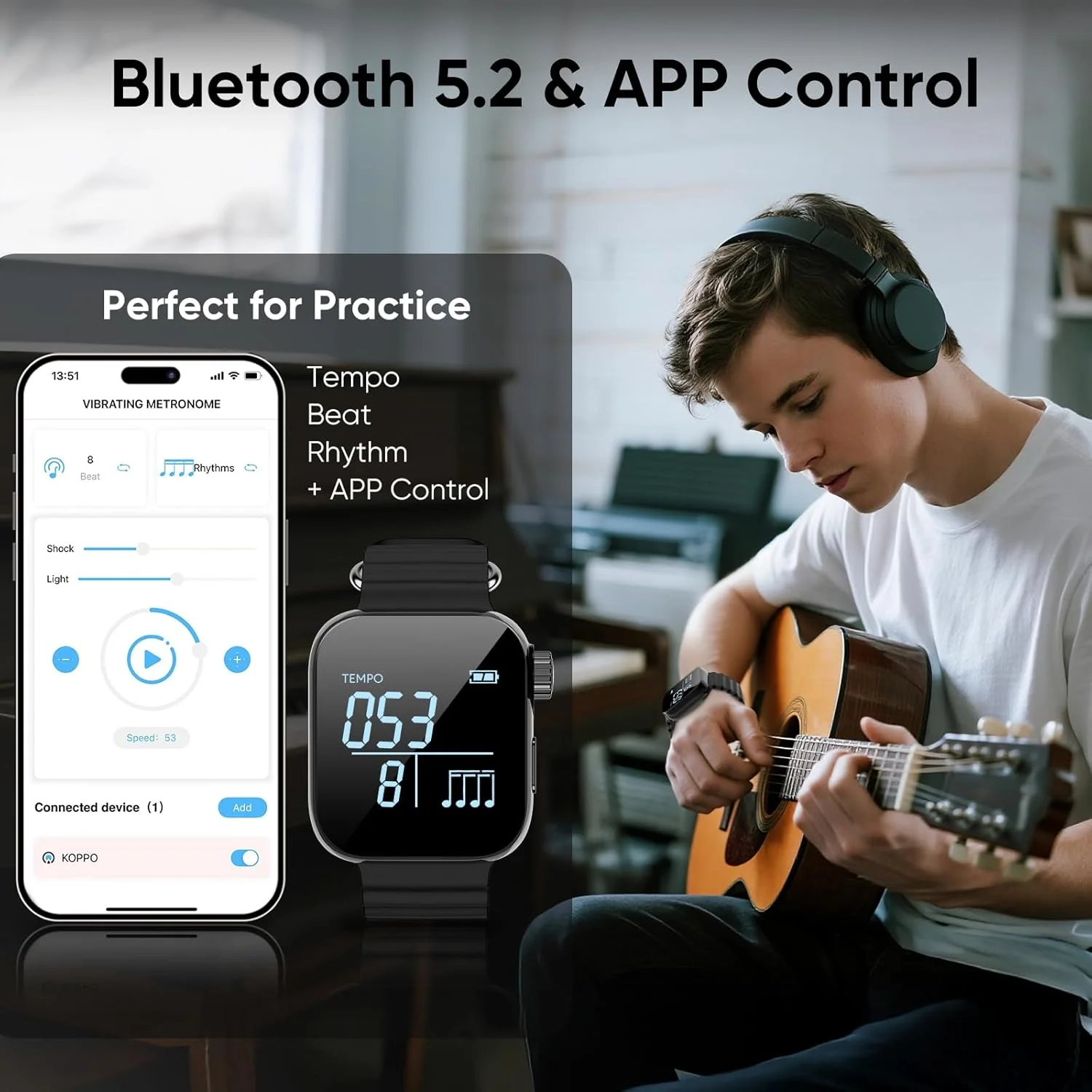 IRIN Wearable Vibrating Smart Metronome 40-240 Bpm Metronome Pulse Beat Counting Watch for Guitar Piano Drums Music Instrument