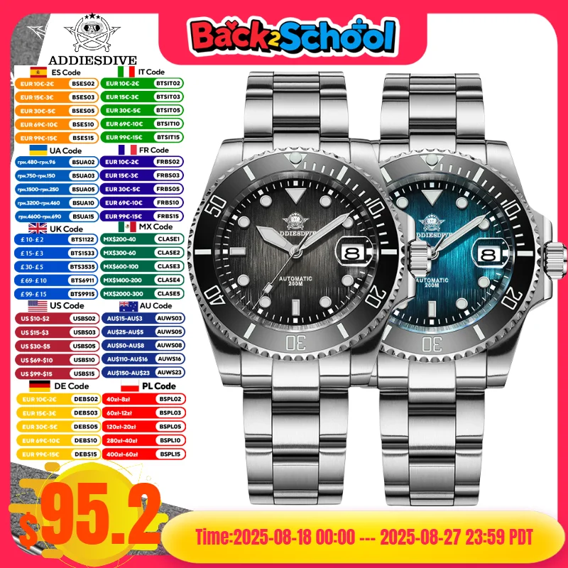 

ADDIESDIVE 41MM Watch For Men BGW9 Super Luminous NH35A Sapphire Glass 200M Waterproof Reloj Hombre Automatic Mechanical Watches
