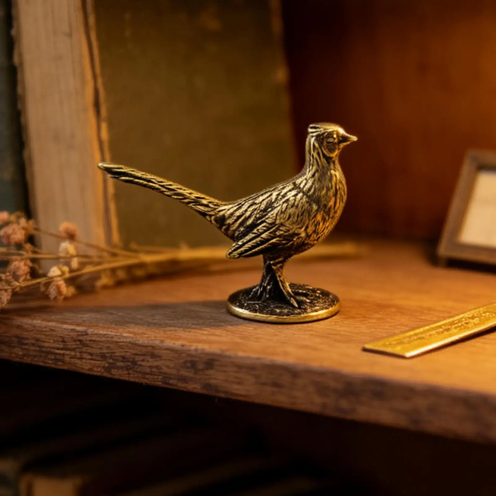 Pheasant Figurine With Base Vintage Rustic Brass Collectible Pheasant Bird Shelf Animal Statue For Bedroom Office Study Patio