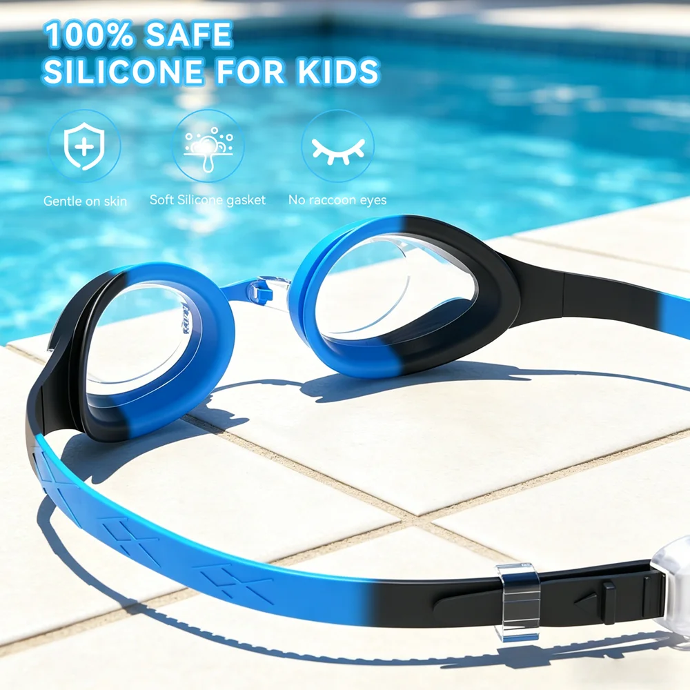 Schwimmbrille für Kinder, Schwimmbrille, beschlagfrei und auslaufsicher, schnell verstellbarer Riemen, austauschbare Nasenbrücke, für Mädchen und Jungen im Alter von 3–14 Jahren – Detail 5
