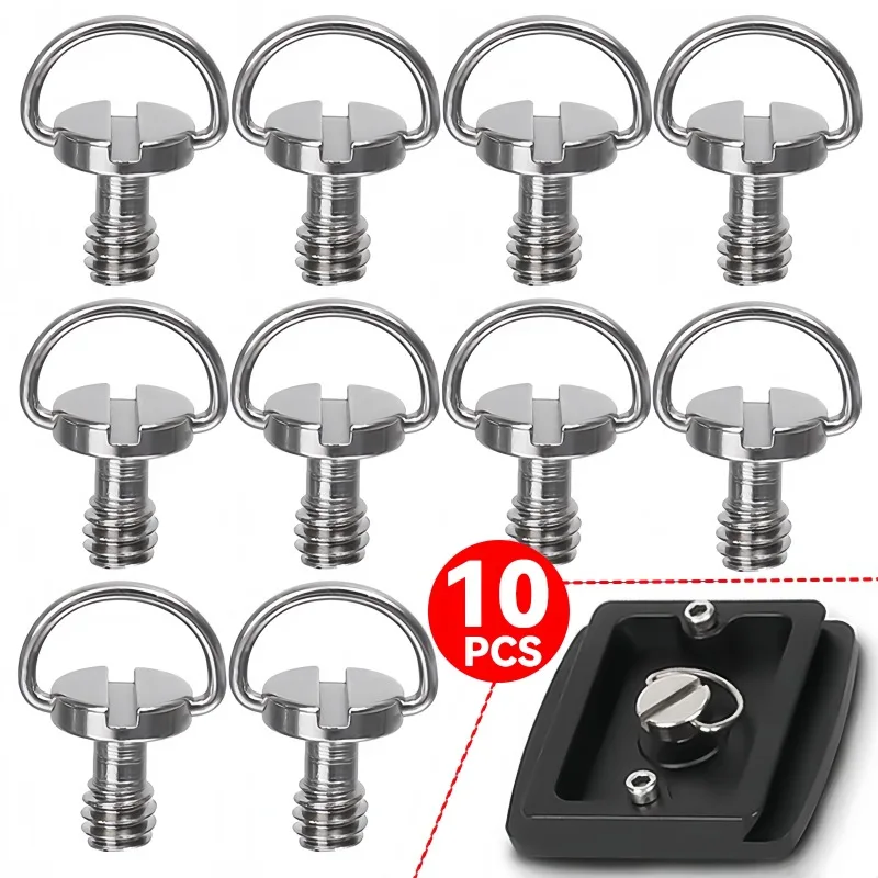 Tornillo de cámara de acero inoxidable con anillo en D de rosca para trípode de cámara, montaje de placa de liberación rápida, adaptador de anillo en C plegable de 1/4 pulgadas, 10/1 Uds.