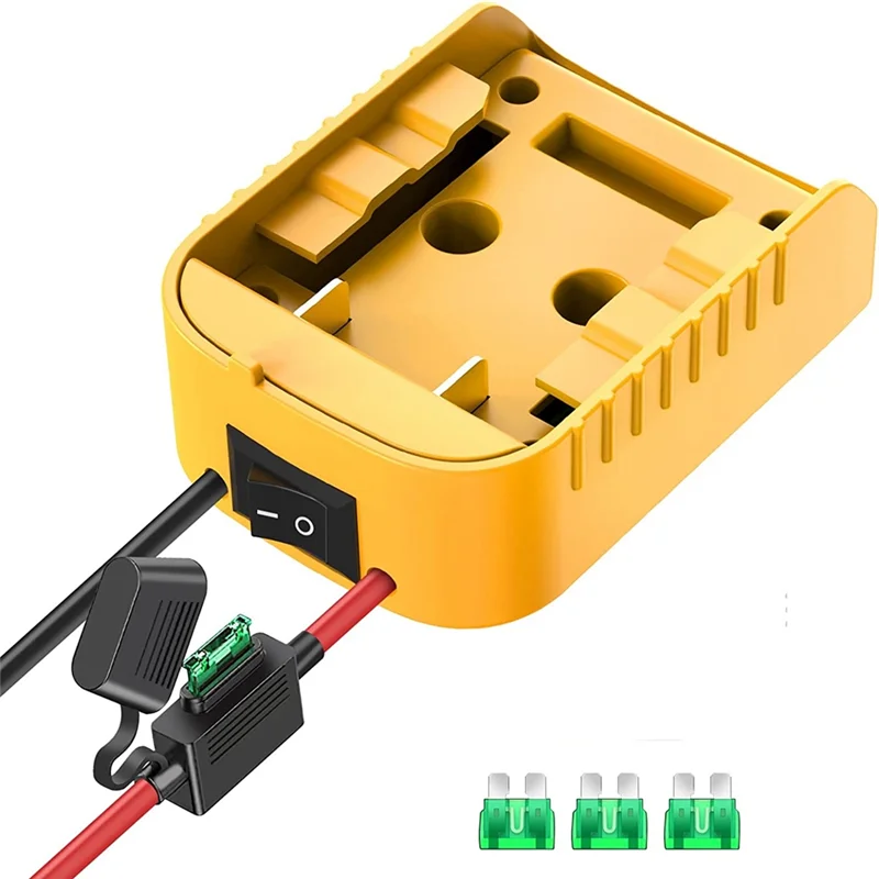 Battery Adapter with Fuse and Switch for Dewalt 20V /18V DCB200 DCB203 DCB205 DCB206 Li-Ion Batteries Power Connecter A