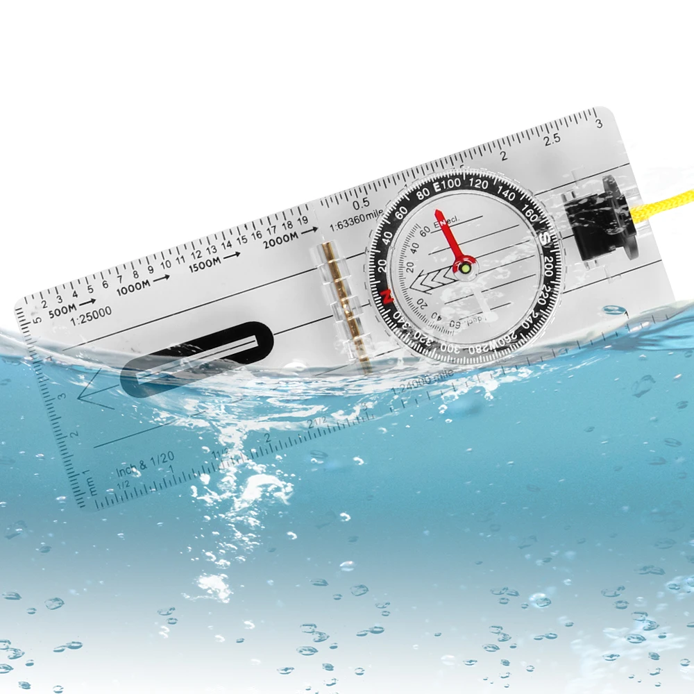Kompas Kaart Schaal Liniaal Multifunctioneel Survival Guiding Tool Opvouwbare tekening waterdicht voor buiten wandelen Camping Survival