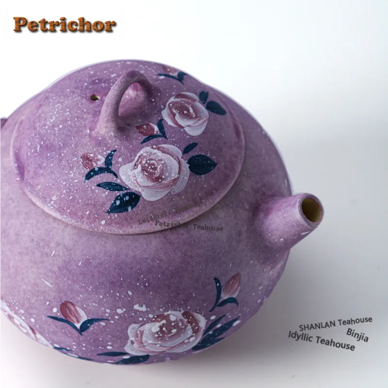 170ML Hand-painted Rose Powder Yin Teapot Ancient Tea Infuser Pot Tea Maker Kettle with Ball Hole White Tea Tea Items Decoration