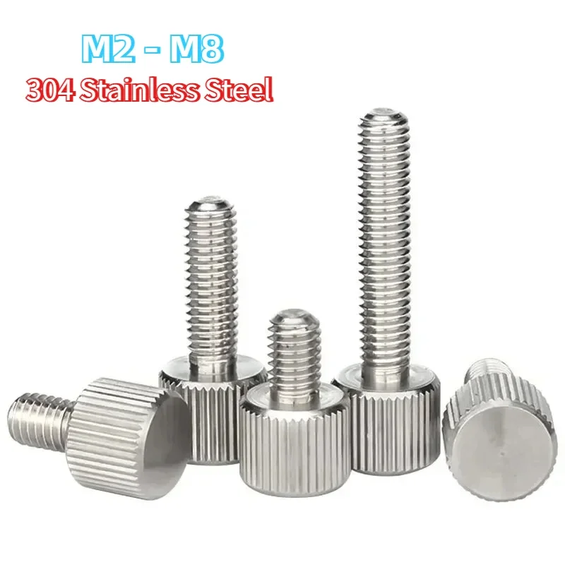 304 Stainless Steel Thumb Screws Knurled Head Manual Adjustment Screws Bolts M2 M2.5 M3 M4 M5 M6 M8