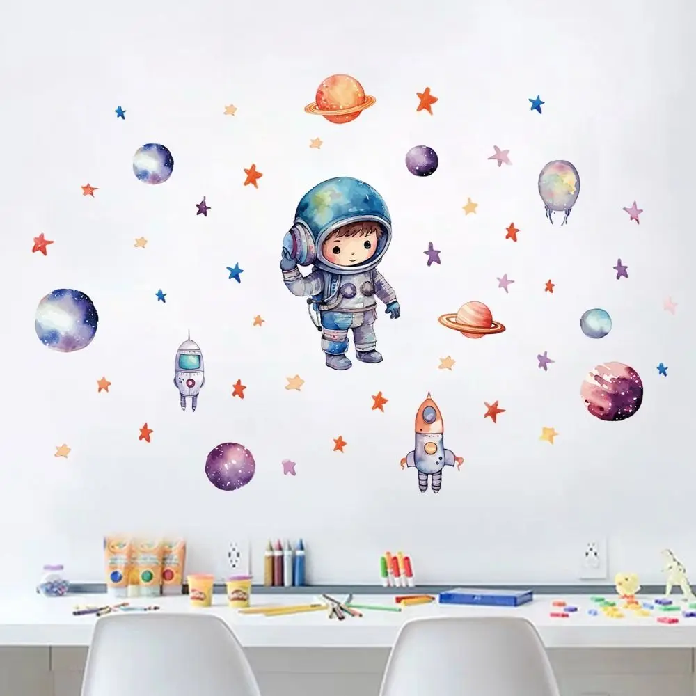 3D Cartoon Luminous Wall Stickers Glow in The Dark Planet Dark Wall Stickers Astronaut Wall Decals Kids Room Decor