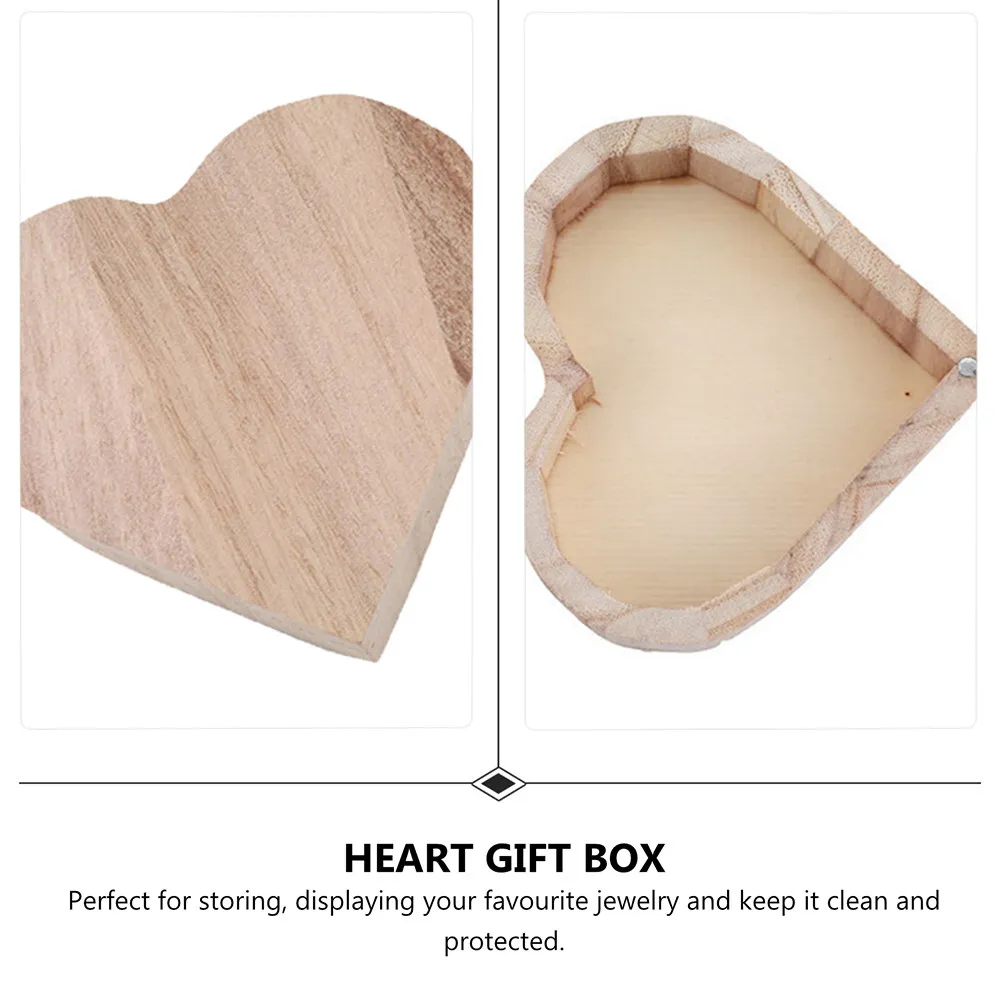 4Pcs Wood Jewelry Box Heart Shape Elegant Solid Wood Storage Case for Bracelets Watches Accessories Home Office Travel Use
