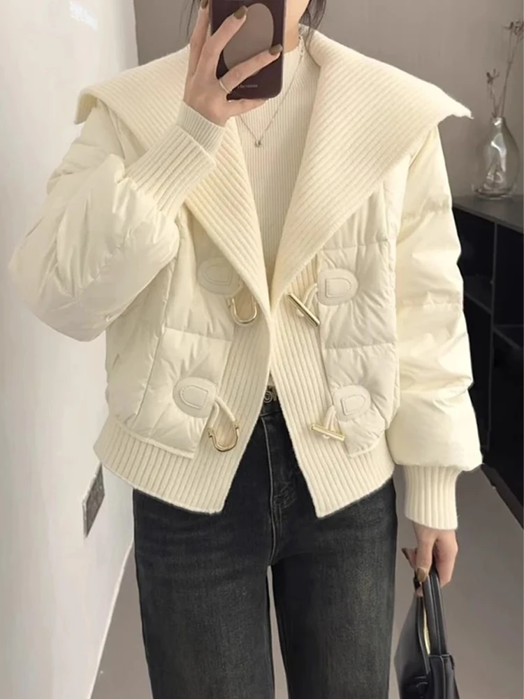 

Warm Knitted Doll Collar down Cotton Jaet Women's 2026 Winter New Sle Small Fraance Wind High-End Sensation Coat