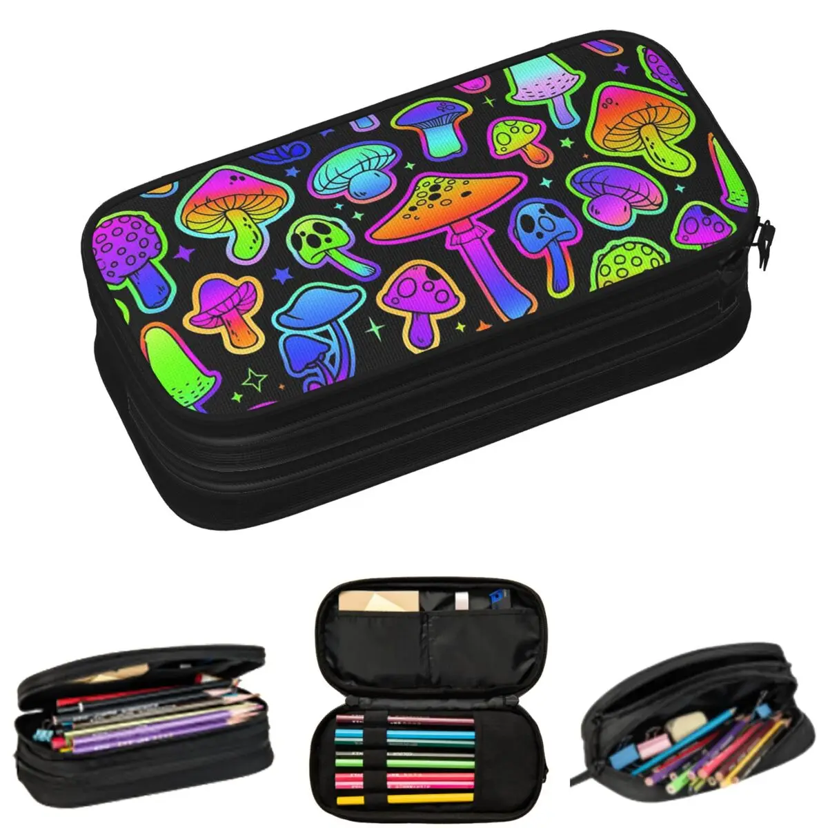 

Magic Mushrooms Psychedelic Pattern Pencil Cases for Students Gifts Pen Box Pencil Bag Big Capacity Pencil Pouch