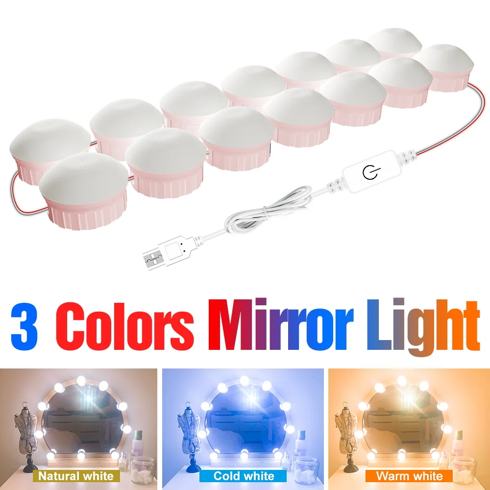 Gương LED Ánh Sáng 5V Trang Điểm Vanity Đèn Bàn Trang Điểm USB Đèn 3 Chế Độ Màu Đựng Mỹ Phẩm Bóng Đèn Chuyên Nghiệp Có Đèn LED tạo Nên Đèn