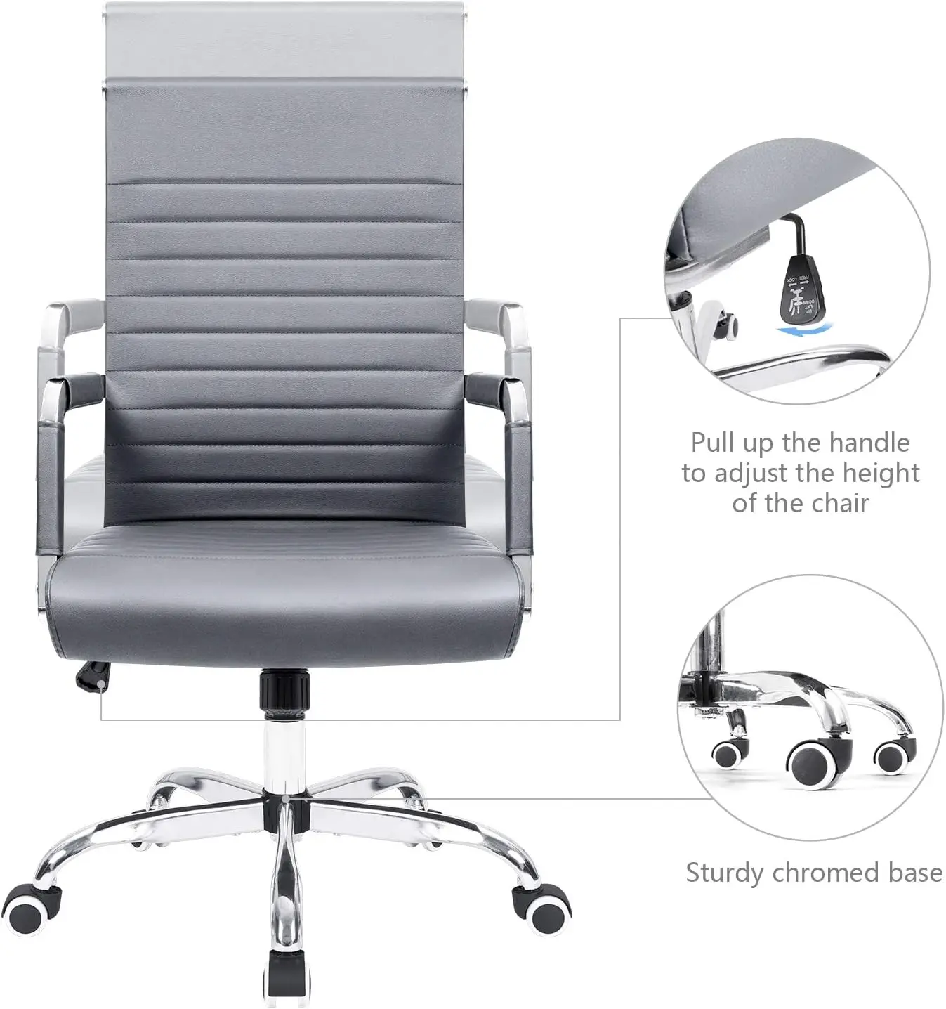 Ribbed Office Desk Mid Back Computer Chair Height Adjustable Conference Executive Task Swivel PU Leather