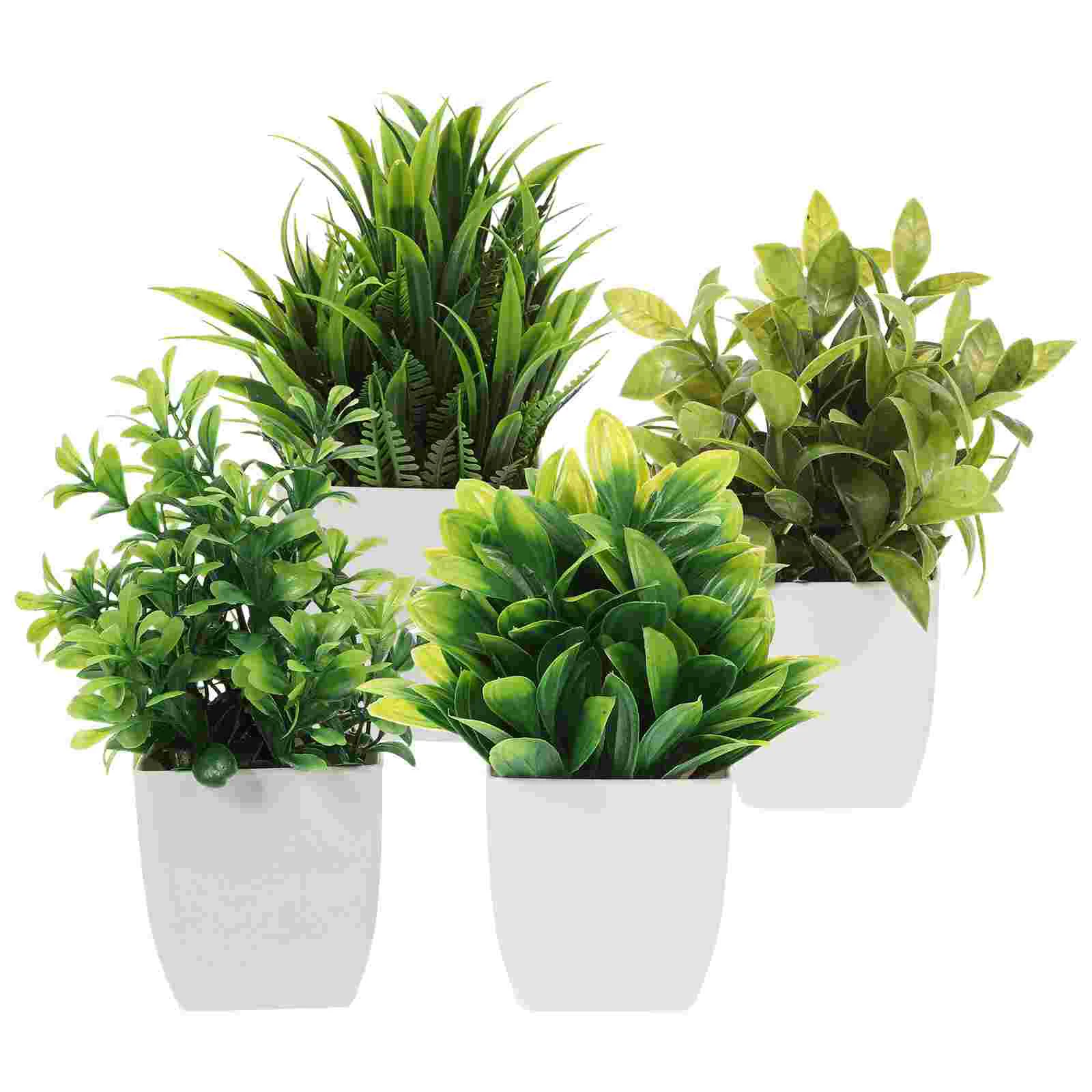 

4 Pcs Artificial Potted Plant Plants Fake Decors Faux Indoor Office Mini Plastic with Man Home Decorations