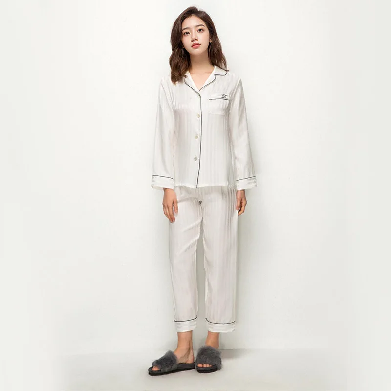 High Quality High-End Real Silk Pajamas Women's Spring and Autumn Sandbosatin Real Silkworm Home Wear Long-Sleeve Suit