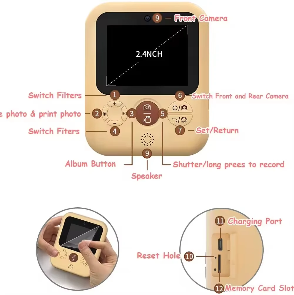 Winait Full HD1080p Kids Toy Thermal Print Digital Camera with 3.0'' Color Screen