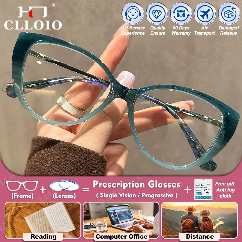 

CLLOIO Fashion Gradual Cat Eye Eyesses Frame Women Optical Myopia Photochromic Eyeware Can Be Customized Reading Prescription