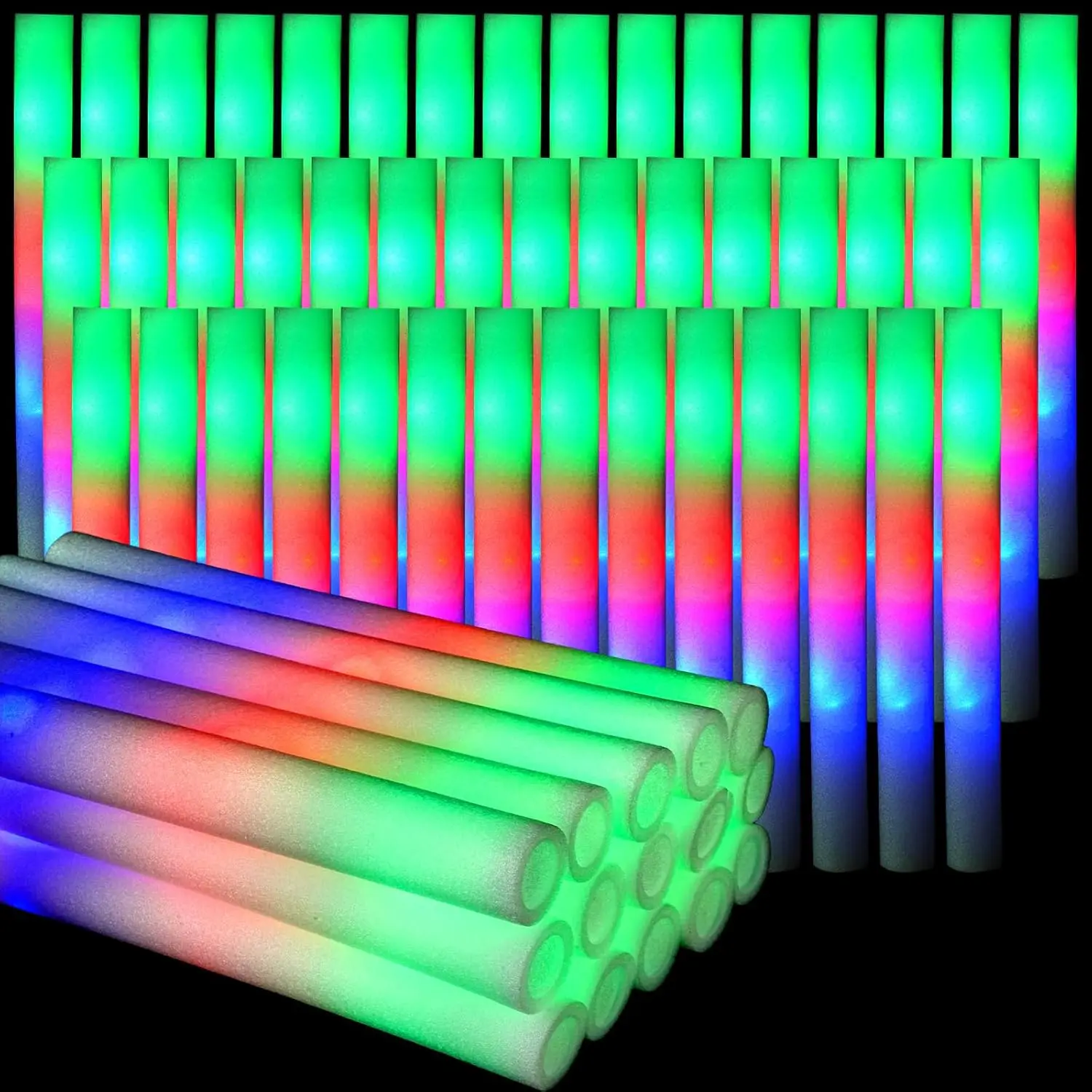 102Pcs LED Foam Sticks Cheer Tube Wedding Baton Wands 3 Modes Flashing Strobe Stick Glow in The Dark Party Christmas Supplies