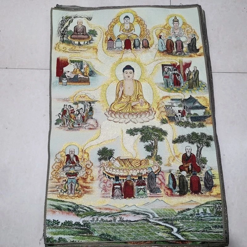 Tibet Tibetan Cloth Silk Eight phases of enlightenment shakyamuni buddha Thangka Tangka Embroidery Painting