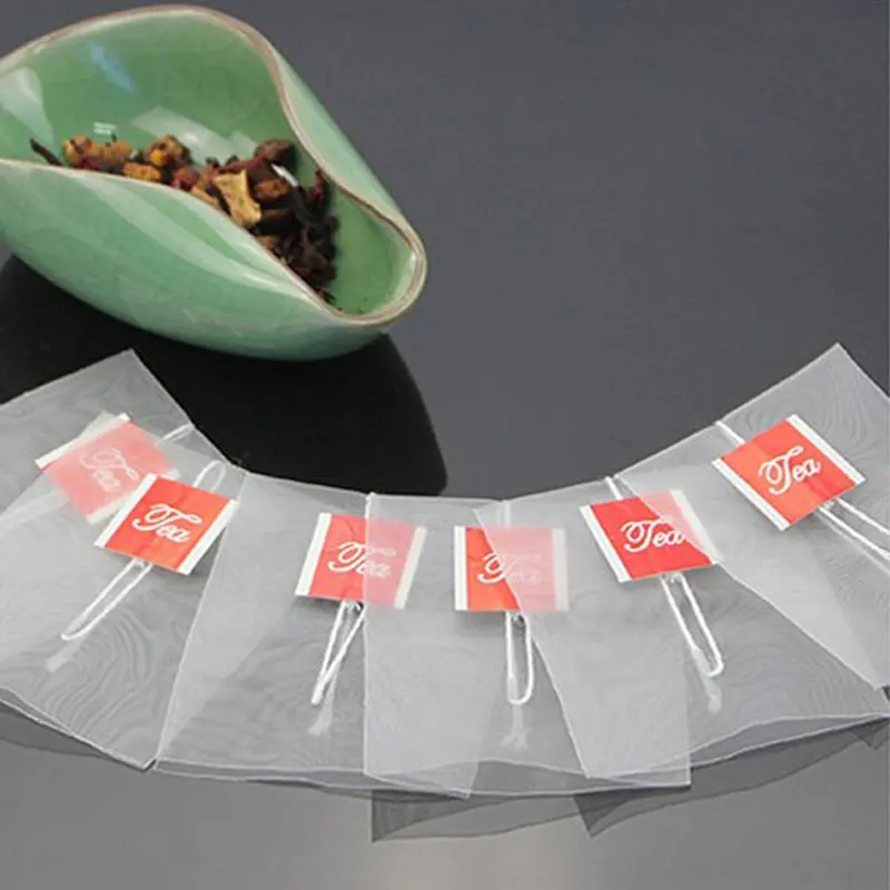 100pcs/lot Pyramid Tea Bags Filter Nylon Teabags Single String With Label Transparent Empty Tea Bag