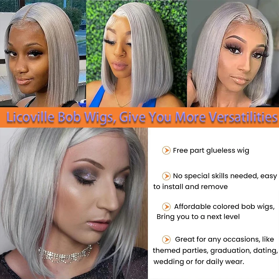 Grey Human Hair Pruik Glueless 12 Inch Grey Bob Pruik Human Hair Lace Front Pruiken Hd Transparant 13X4 Zilver Grijs Kant Front Bob Pruiken