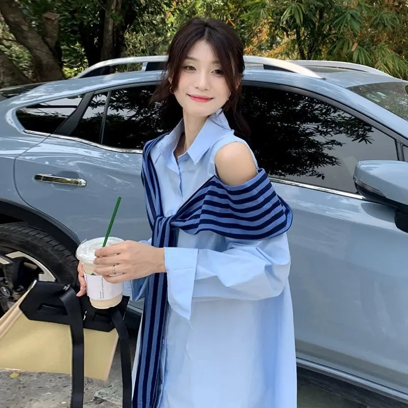 Off Shoulder Shirt Dress Women's Autumn Design Sense New Niche Artistic Sense Chic Short Skirt