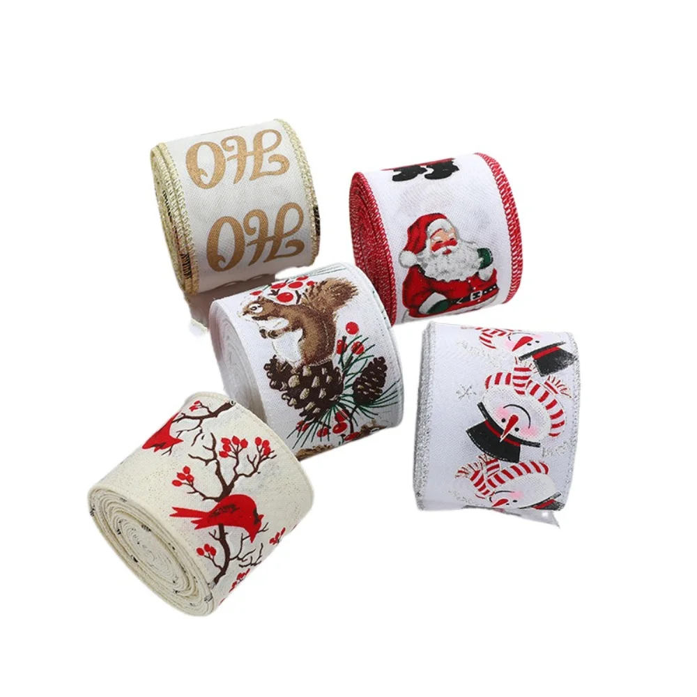 2M/Roll Linen Christmas Ribbon Xmas Snowman Gift Wrap Ribbon Snowflake Gift Tape Gift Box Packing Strap New Year Gift