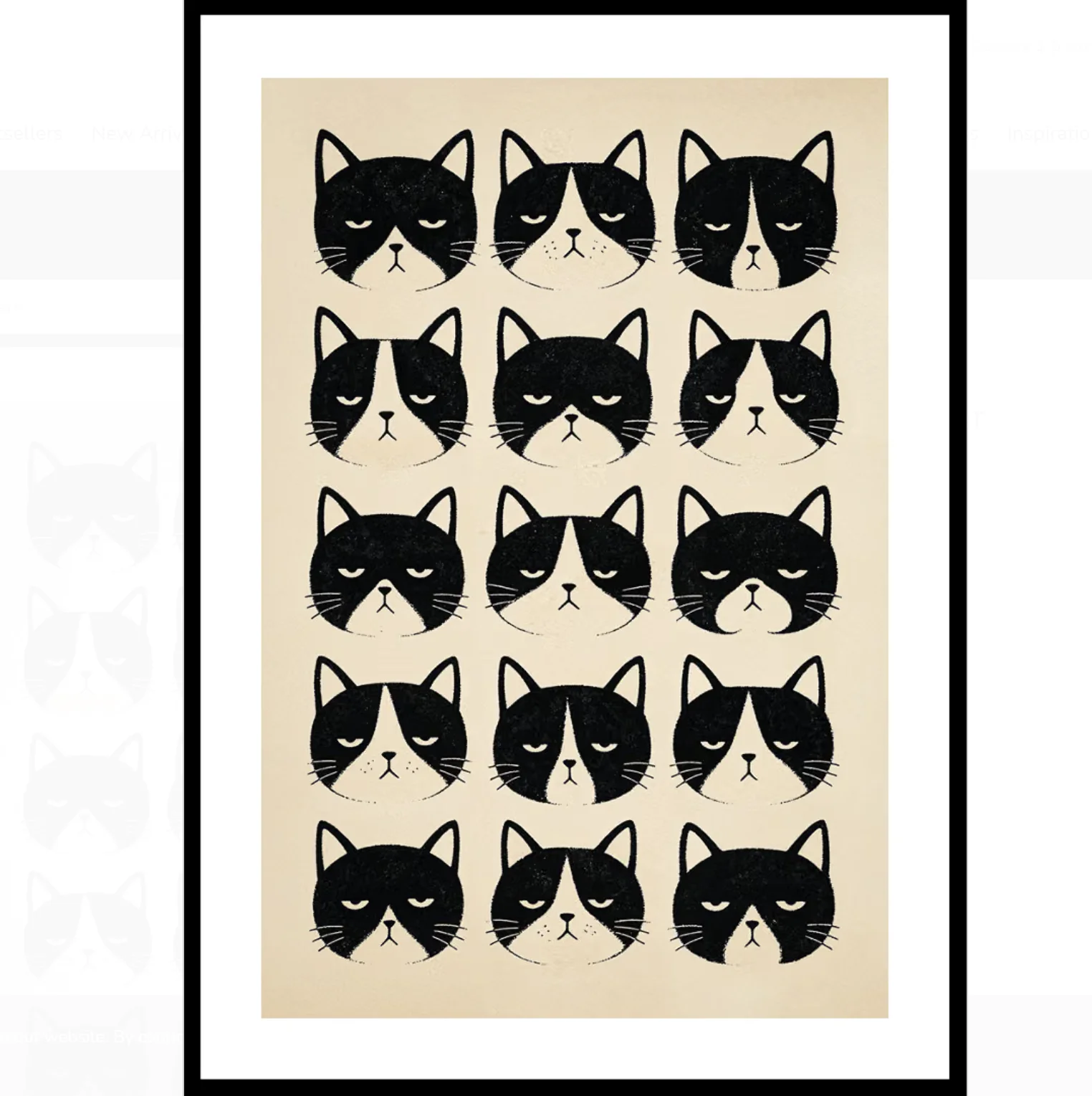 Grumpy Black White Cat Faces Wall Art Canvas Prints, Retro Pet Illustration Posters, Funny Animal Decor for Living Room Bedroom