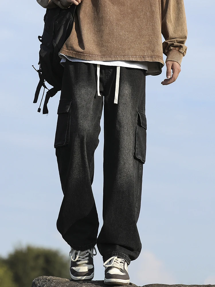 

Мужские джинсы-карго с широкими штанинами, свободные брюки в стиле High Street, прямые длинные брюки от бренда Faion