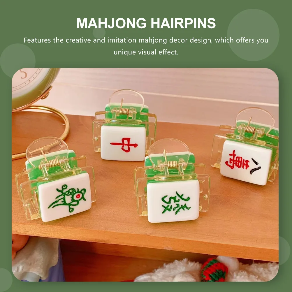 

4pcs Mahjong Hairpins Unique Mini Decorative Plastic Claw Clips Perfect for Festival Party Carnival Hairstyling Tools