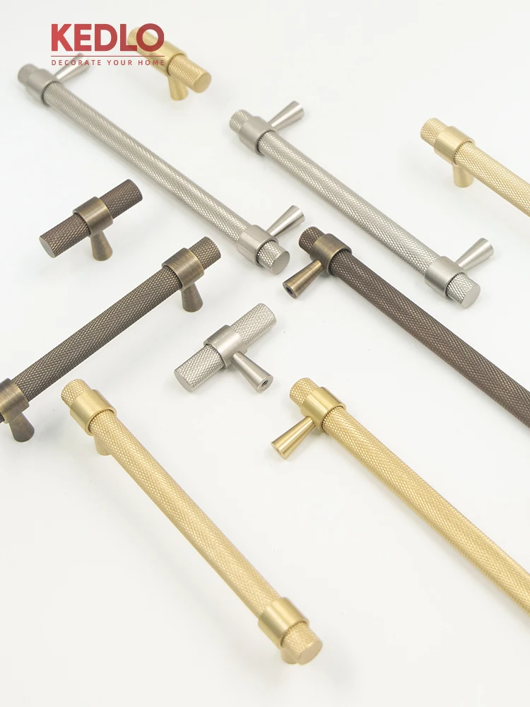 KEDLO Europäischer Stil Luxuriöser Massiver Messing-Knotengriff für Küchenschränke Gebürsteter Nickel-Schubladengriff Antik-Messing T-Griff