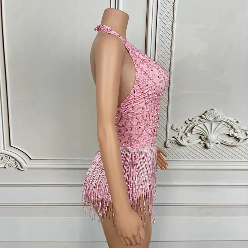 Kombinezon Klubowy Karnawałowy Różowy Perłowy Body Damskie Sexy Gogo Tancerka Klub Nocny Bar Impreza Rave Odzież Klubowa Stroje Burning Man