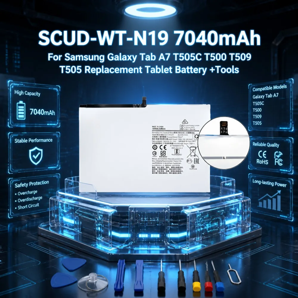 7040mAh High Capacity SCUD-WT-N19 Tablet Battery With Disassembly Tools For Samsung Tab A7 T500 T505 T509 Replacement Battery