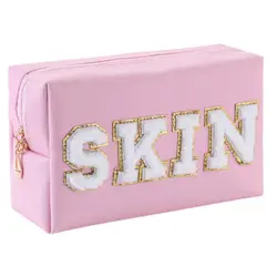 Cosmetic Bag English Bath Skin Face Hair Letter Pattern Waterproof Durable Stylish Cosmetic Organizer Makeup Bag