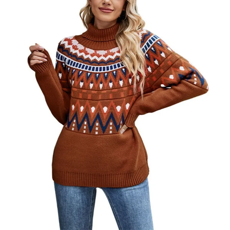 Na szyję pasiasty patchworkowy koszula z dzianiny zimowy nowy Halloween kobieta Vintage sweter