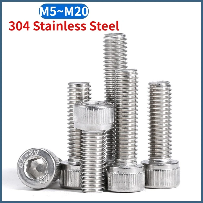 M5-M20 304 A2-70 Stainless Steel Hex Socket Cap Head Bolt Allen Hexagon Screw Fastener Hardware Mechanical Parts Kit