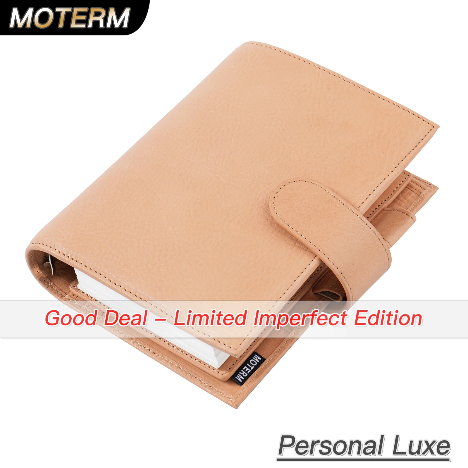 

Limited Imperfect Moterm Full Grain Veg Tan Leather Personal Size Luxe 2.0 Rings Planner Notebook with 30MM Rings Diary Journal