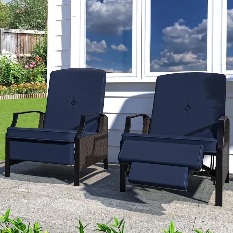 Outdoor Indoor Adjustable Function Wicker Recliner Chairs, Dual-use Rattan Lounge Chairs with Soft Thick Cushions