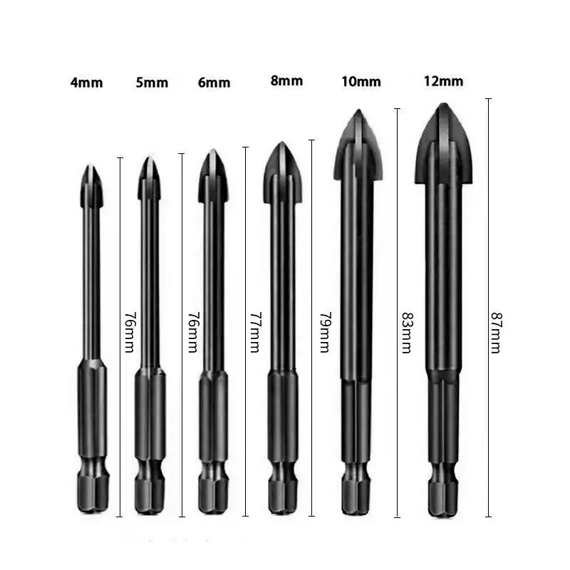 6 Pcs/Set Cemented Carbide Cross Hex Drill Bits Set,Professional Glass and Tile Drill Bits,Efficient Universal Drilling Tool