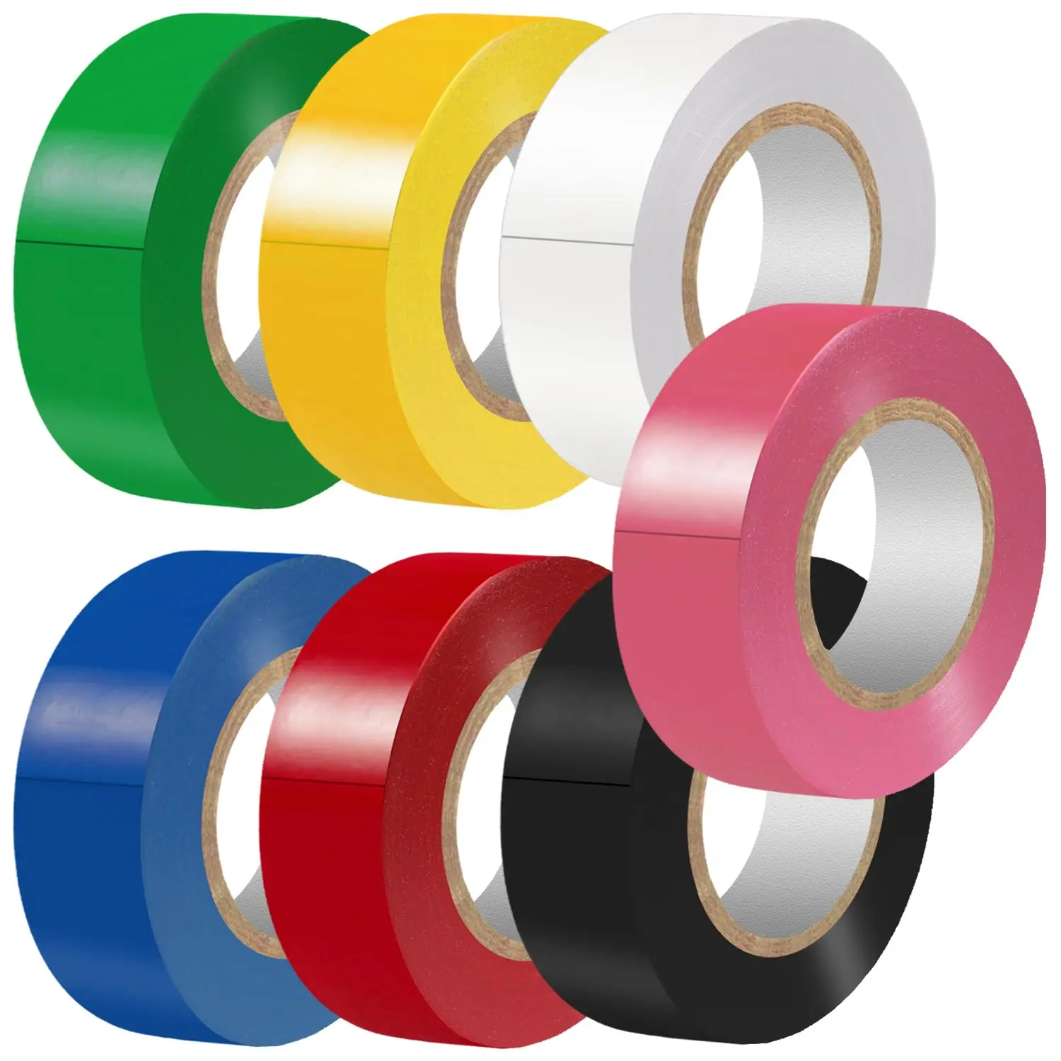 Electrical Tape Colors 7 Rolls 3/4-Inch by 30 Feet, Waterproof,Strong Adhesive, Durable, Easy-Wrap,Pink, Yellow, Red, Green