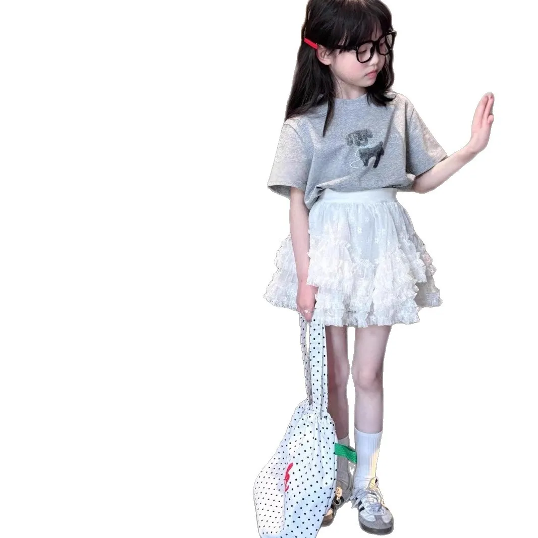 تنورة قصيرة شبكية كورية صيفية بلون سادة 2025 تنورة كعكة جديدة لطيفة ورائعة تناسب الجميع غير رسمية فضفاضة عالية الخصر