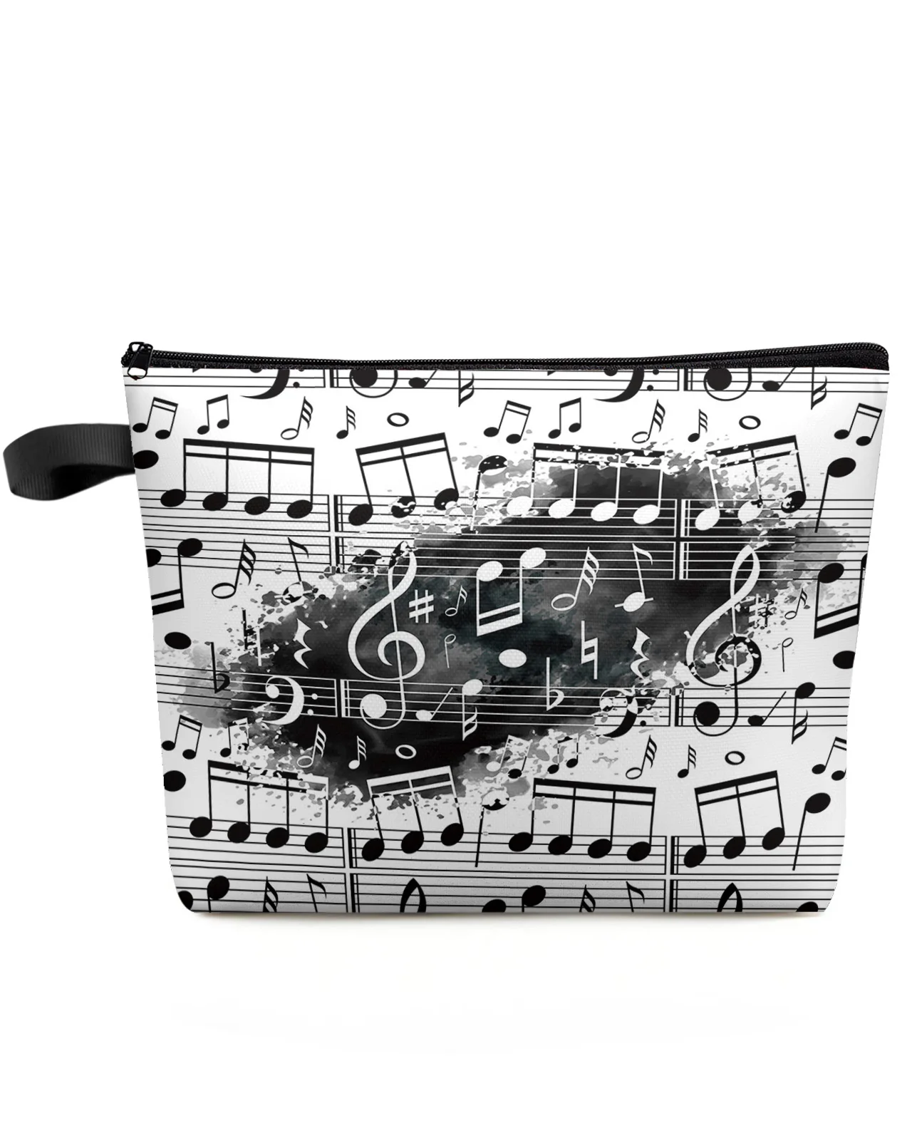 ملاحظة الموسيقى أسود أبيض المائية سبلاش مخصص السفر حقيبة مستحضرات التجميل المحمولة ماكياج تخزين الحقيبة المرأة مقاوم للماء مقلمة